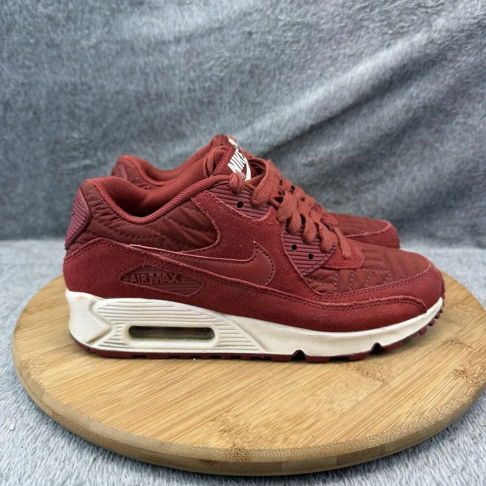 Nike Air Max 90 Shoes Womens Size 6 Red Quilted Suede Sneakers 443817-601